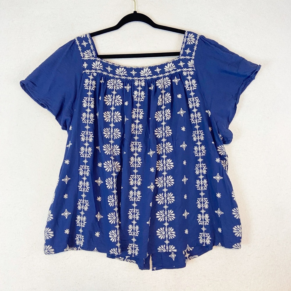 LOT Torrid Embroidered Peasant Tops Square‎ Neck Button Front Milkmaid Prairie - Picture 7 of 10